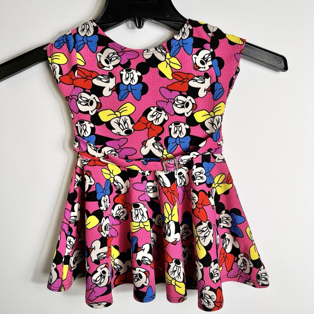 Disney Minnie Mouse Toddler‎ Dress Pink Multicolor Bows Belt 2-3T (NO TAGS)